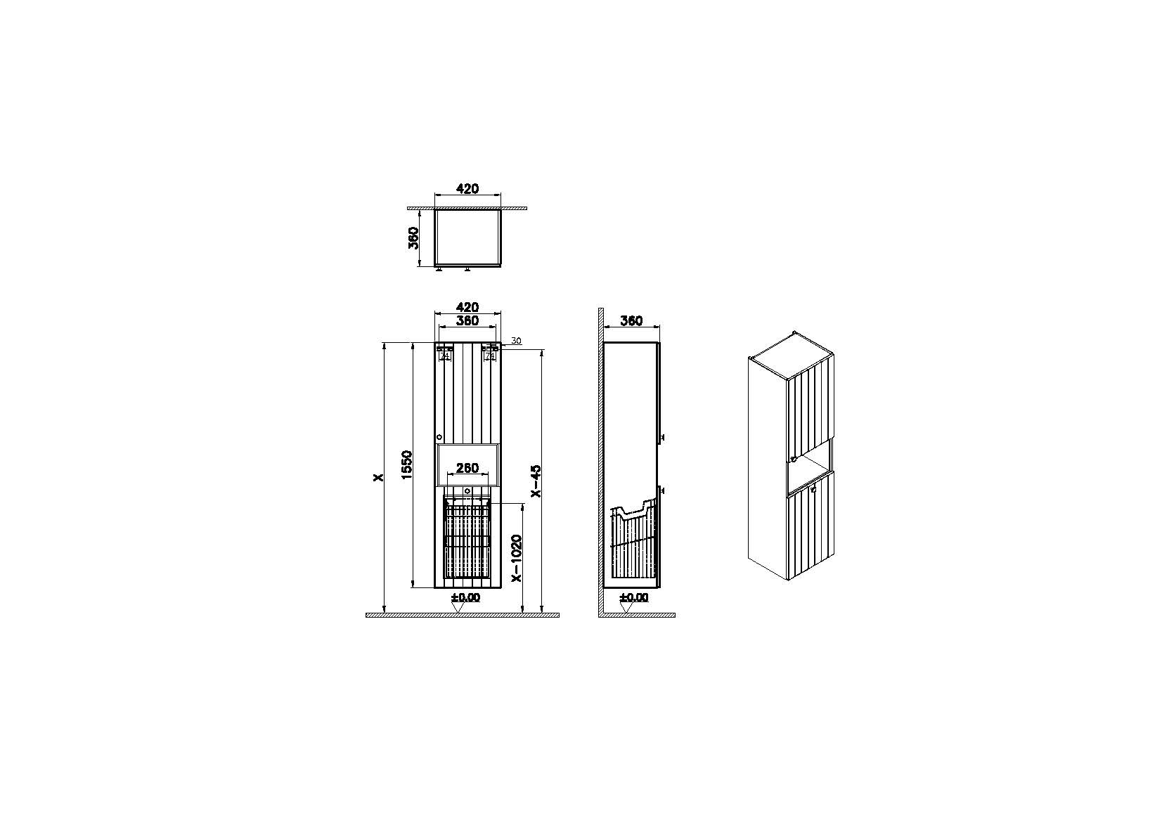 Пенал высокий VitrA Root Groove 40 см с корзиной матовый белый правый 69100