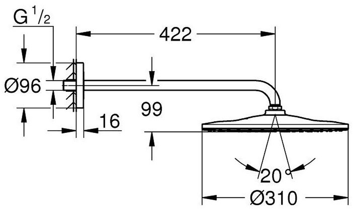 Верхний душ с кронштейном GROHE Rainshower Mono 310 1 режим фантомный черный 22121KF0