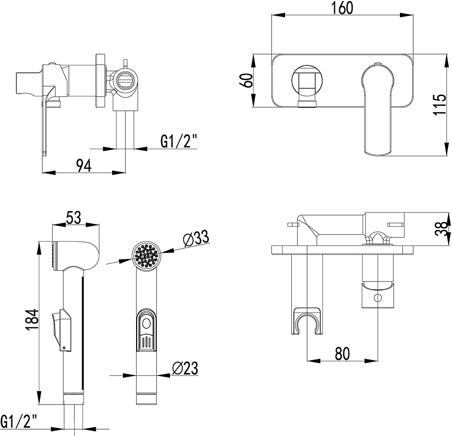 Смеситель с гигиеническим душем Lemark Grace встраиваемый хром LM1519C