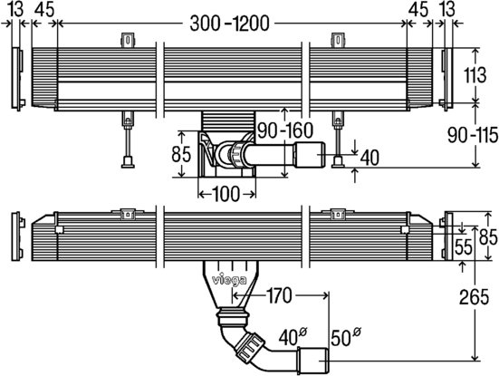 Душевой лоток в стену Viega Advantix Vario 300-1200 мм 736552