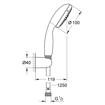 Душевой набор GROHE Tempesta New 100 ручной душ держатель шланг 1250 мм хром 27799001