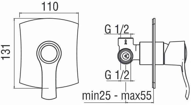 Смеситель для душа TopZero Sofi внешняя и скрытая часть SI98108CR