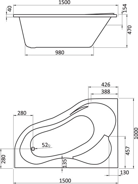 Ванна акриловая асимметричная Triton Ибица 150х100 см левосторонняя белая 1.WH11.2.034