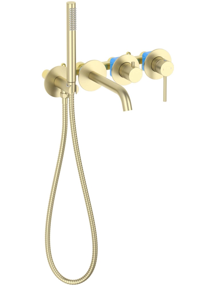 Смеситель для ванны встраиваемый Aquanet Европа внешняя и скрытая часть шлифованное золото AQ1344BG