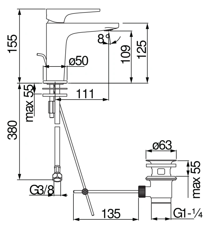 Смеситель для раковины Giulini G. YO YO126118/1CR