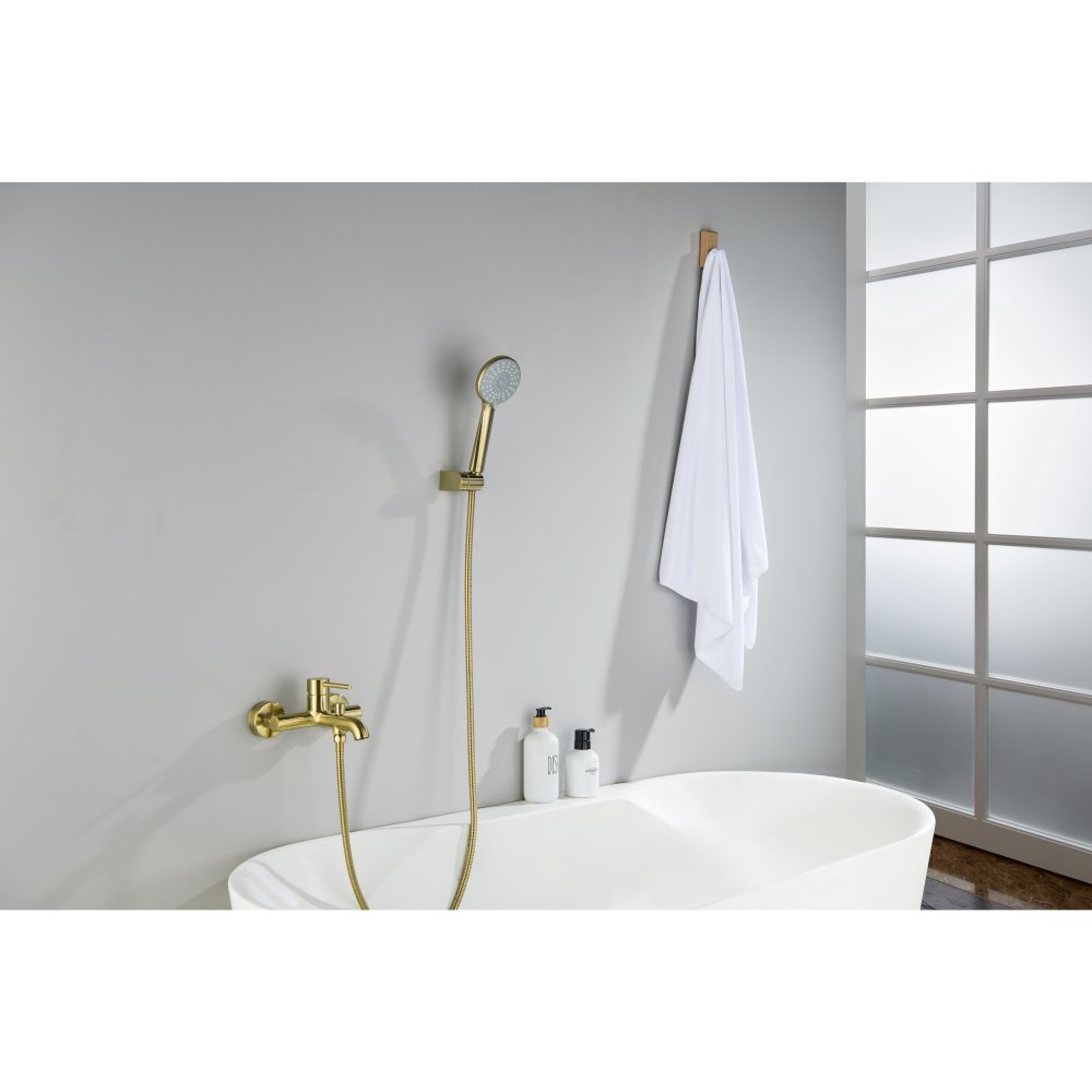 Смеситель для ванны Aquanet Европа с душевым набором 3jet шлифованное золото AQ1349BG