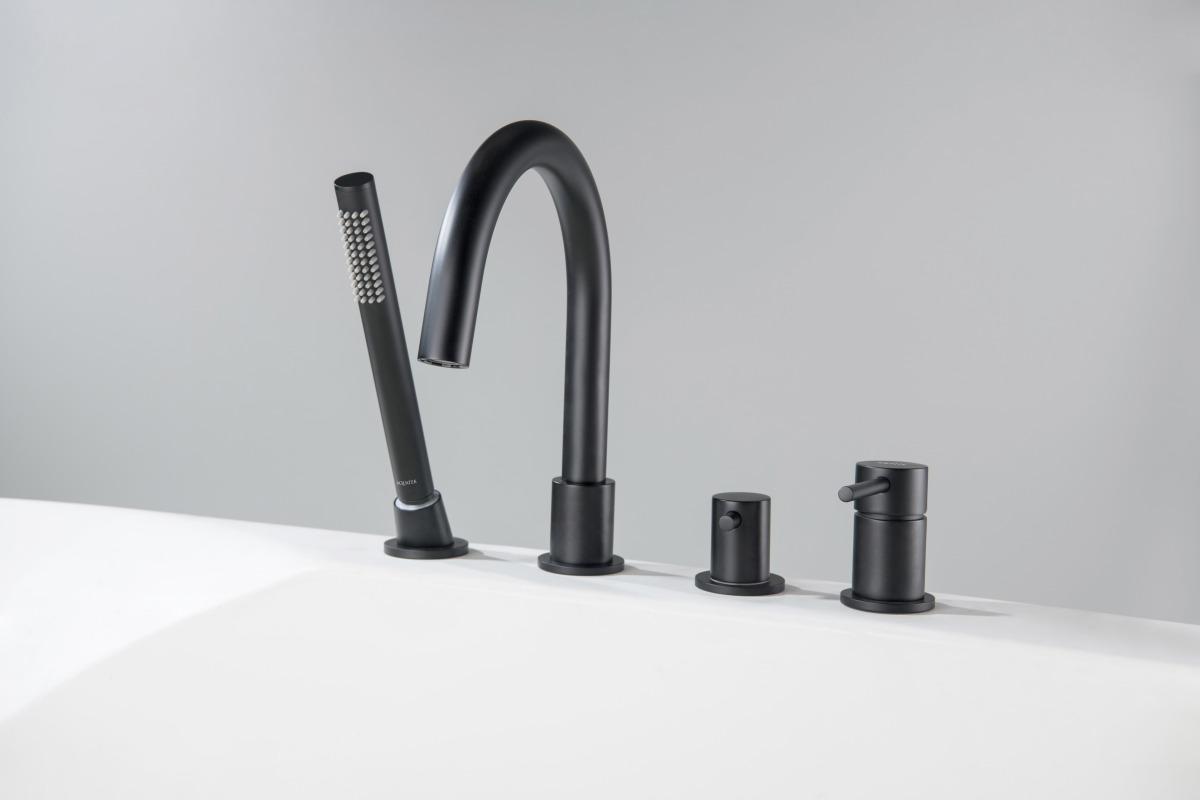 Смеситель на борт ванны Aquanet Европа на 4 отверстия матовый черный AQ1348MB