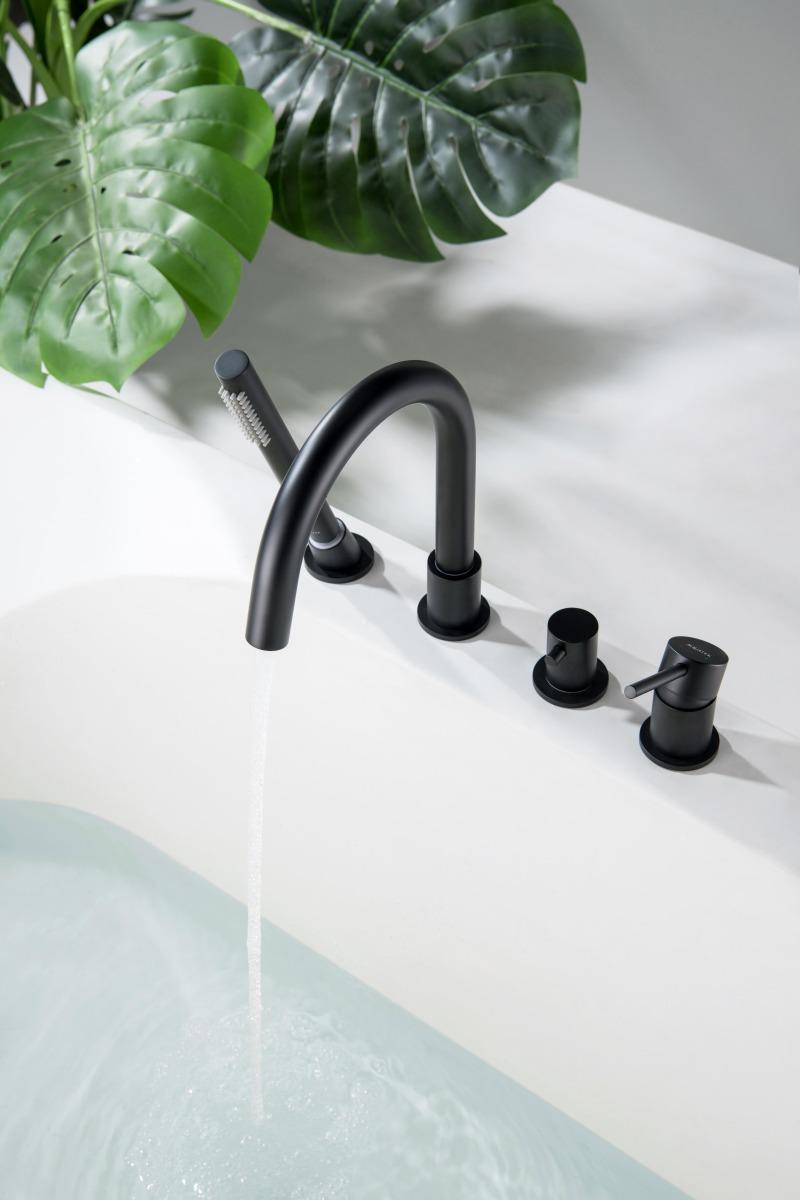 Смеситель на борт ванны Aquanet Европа на 4 отверстия матовый черный AQ1348MB