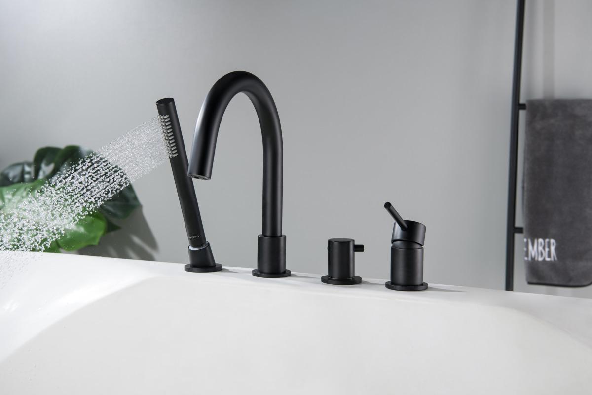 Смеситель на борт ванны Aquanet Европа на 4 отверстия матовый черный AQ1348MB