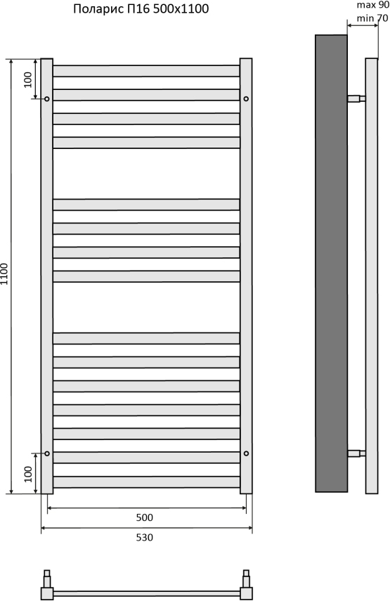 Полотенцесушитель водяной Aquatek Поларис П16 500x1100 мм черный муар AQ KO1610BL