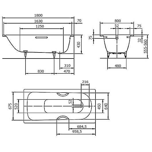 Ванна стальная Kaldewei Saniform Plus 375-1 180х80 см 112800010001