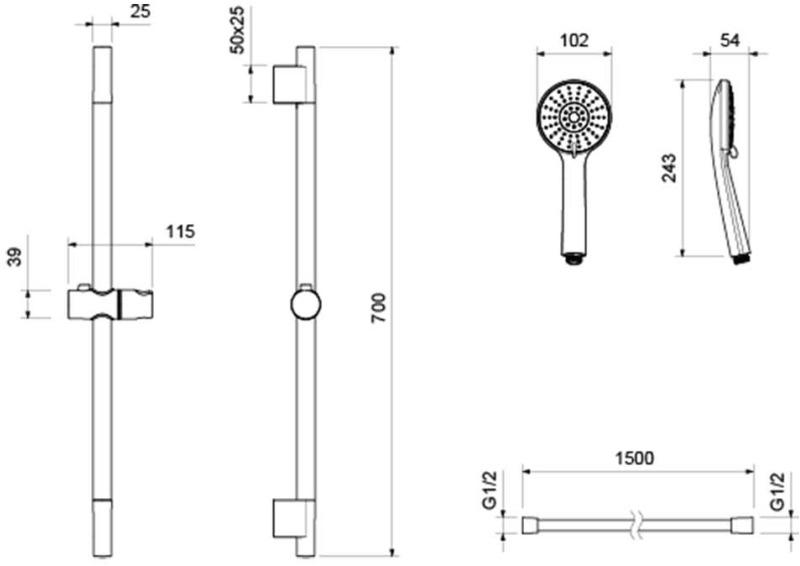 Душевой гарнитур Aquanet Бетта 3jet 65 см хром AQ2017CR
