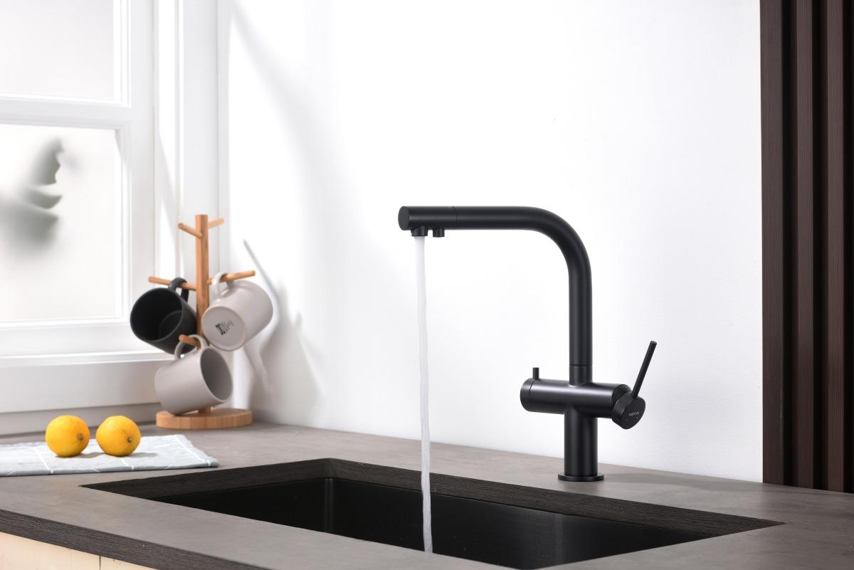 Смеситель для кухни Aquanet Европа под фильтр матовый черный AQ1385MB