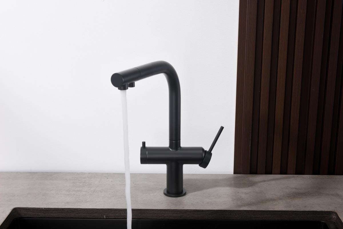 Смеситель для кухни Aquanet Европа под фильтр матовый черный AQ1385MB