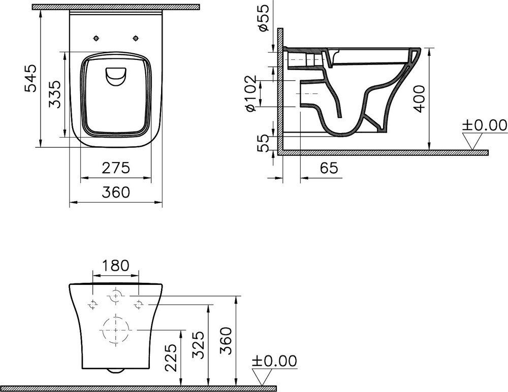 Унитаз подвесной безободковый VitrA Zentrum Square SmoothFlush 7484B003-0075