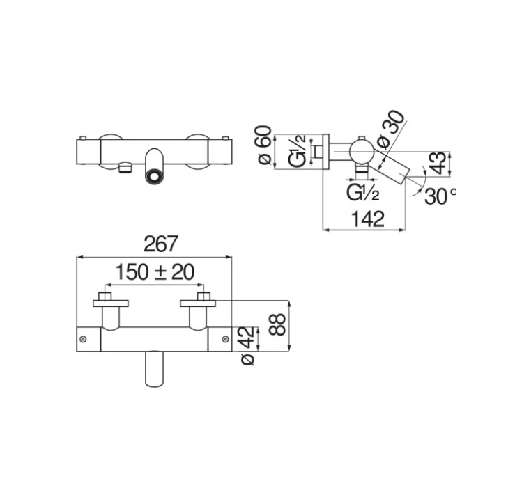 Смеситель для ванны термостатический VELIS глянцевый черный VE125010/1FLP