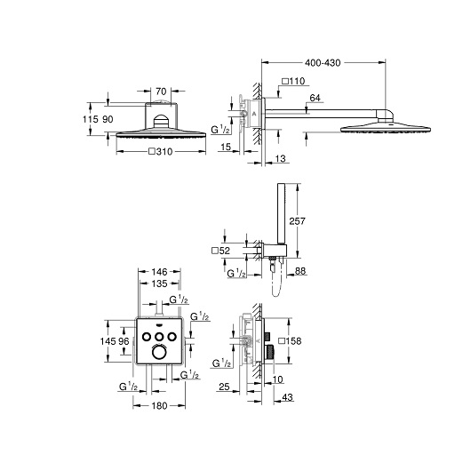 Душевая система с термостатом Grohe Grohtherm SmartControl и верхним душем Rainshower SmartActive Cube 310 хром 34706000
