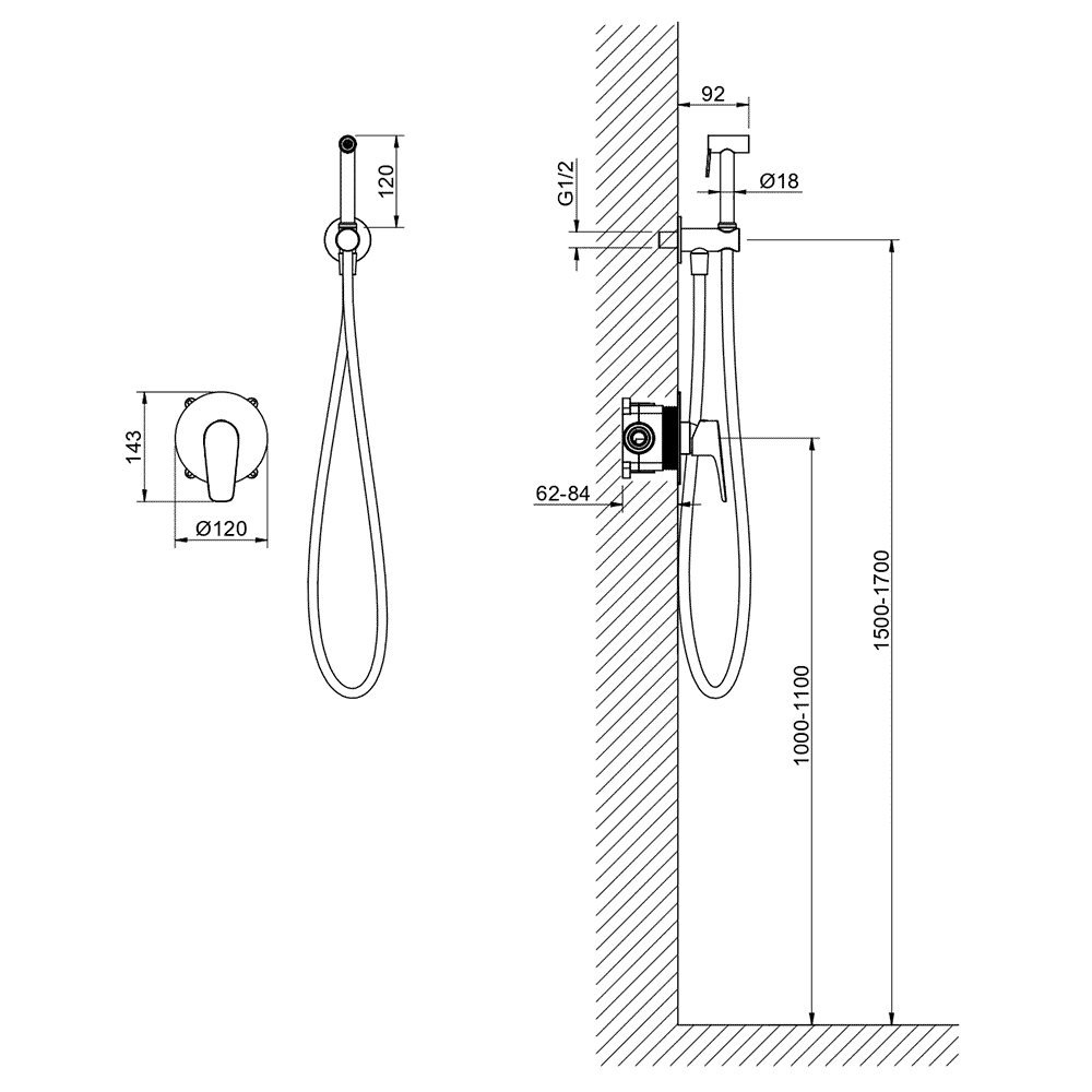 Набор с гигиеническим душем AQUATEK БЕТТА (смеситель + лейка + шланг) оружейная сталь AQ1119BGM