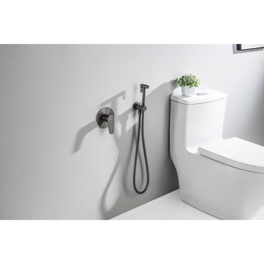 Набор с гигиеническим душем AQUATEK БЕТТА (смеситель + лейка + шланг) оружейная сталь AQ1119BGM