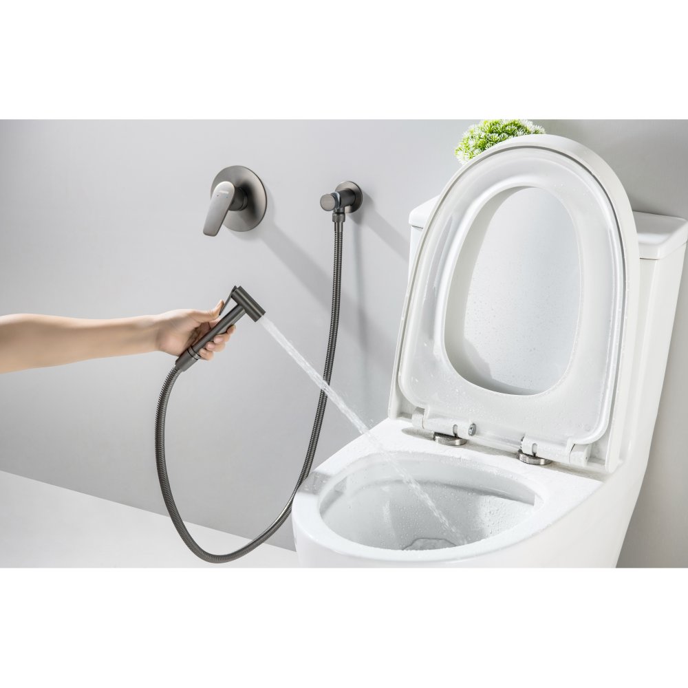 Набор с гигиеническим душем AQUATEK БЕТТА (смеситель + лейка + шланг) оружейная сталь AQ1119BGM