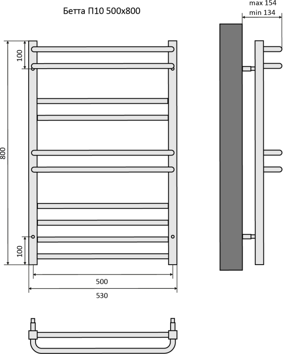 Полотенцесушитель водяной Aquatek Бетта П10 500х800 мм черный муар AQ KRC1080BL