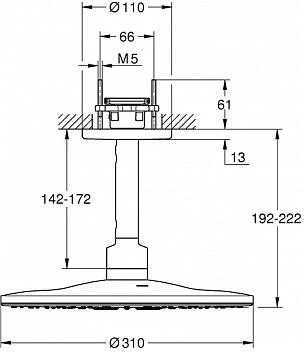Верхний душ с потолочным кронштейном 142 мм GROHE Rainshower 310 SmartActive хром 26477000