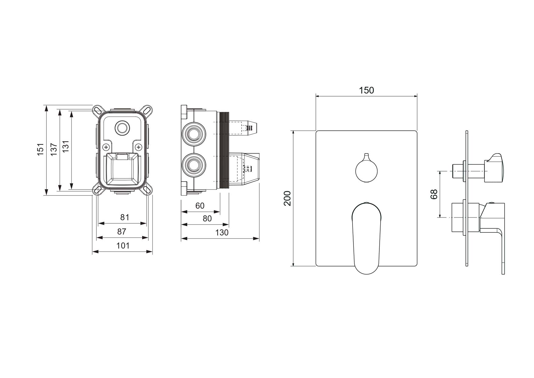 Смеситель для ванны Aquanet Oberon скрытого монтажа 3 режима шлифованное золото AQ1247BG
