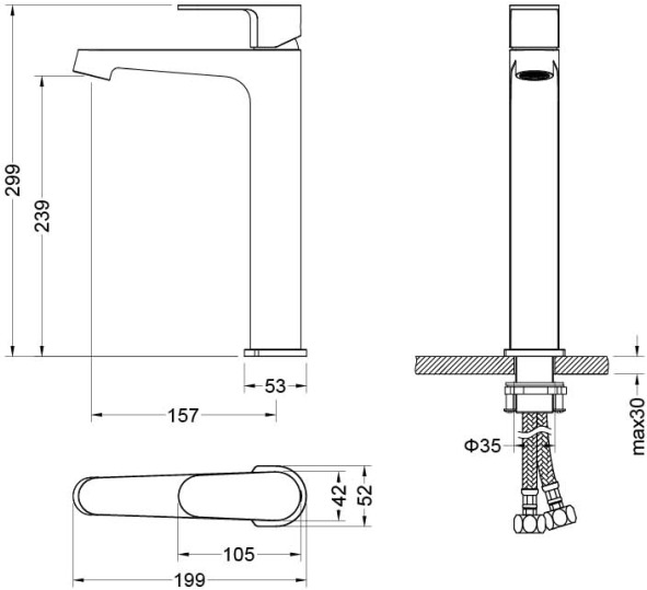 Смеситель для раковины высокий Aquanet Oberon 240 мм матовый черный AQ1204MB