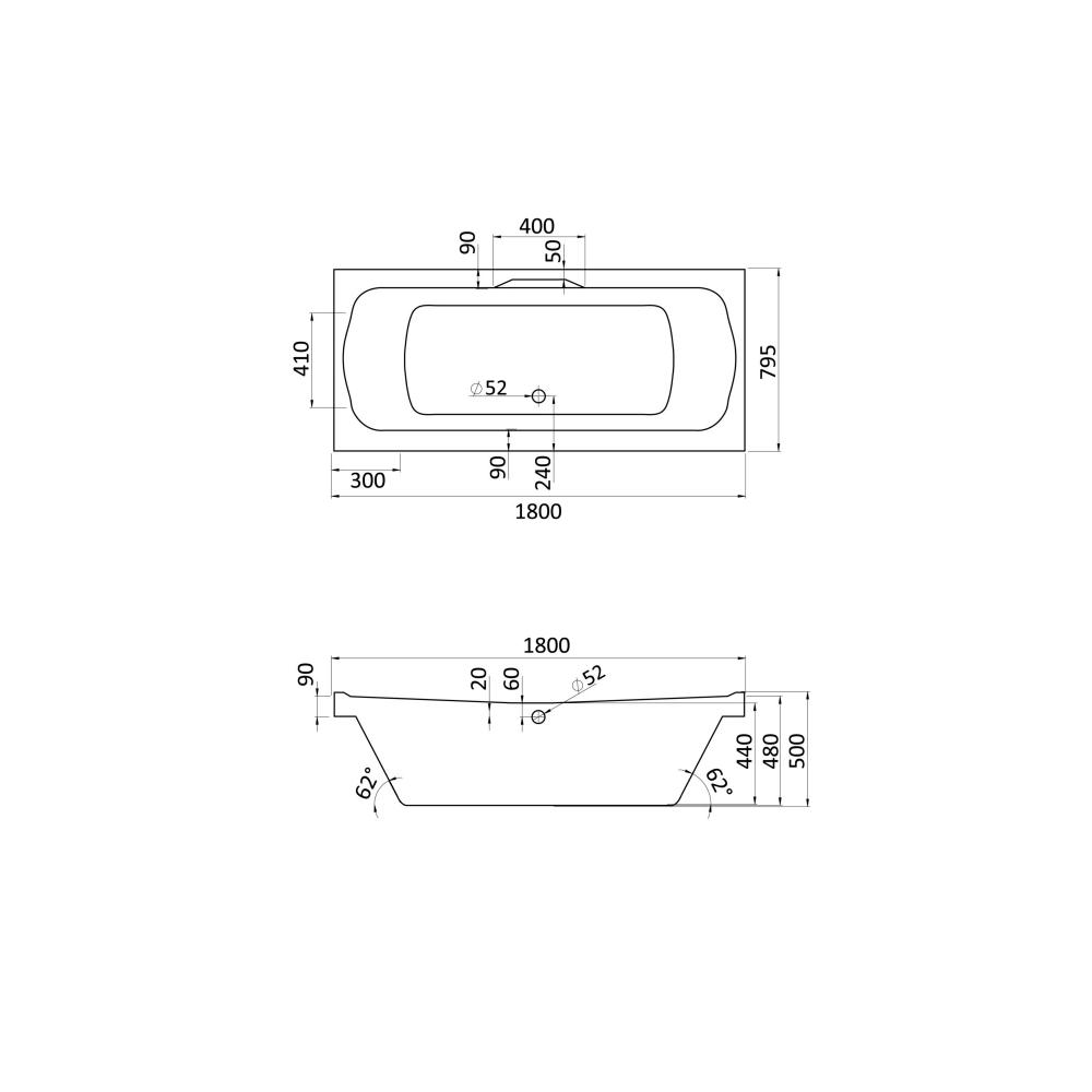 Ванна акриловая прямоугольная Santek Корсика 180х80 см 1.WH11.1.981