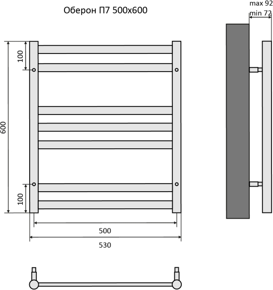 Полотенцесушитель водяной Aquatek Оберон П7 500х600 мм черный муар AQ RO0760BL