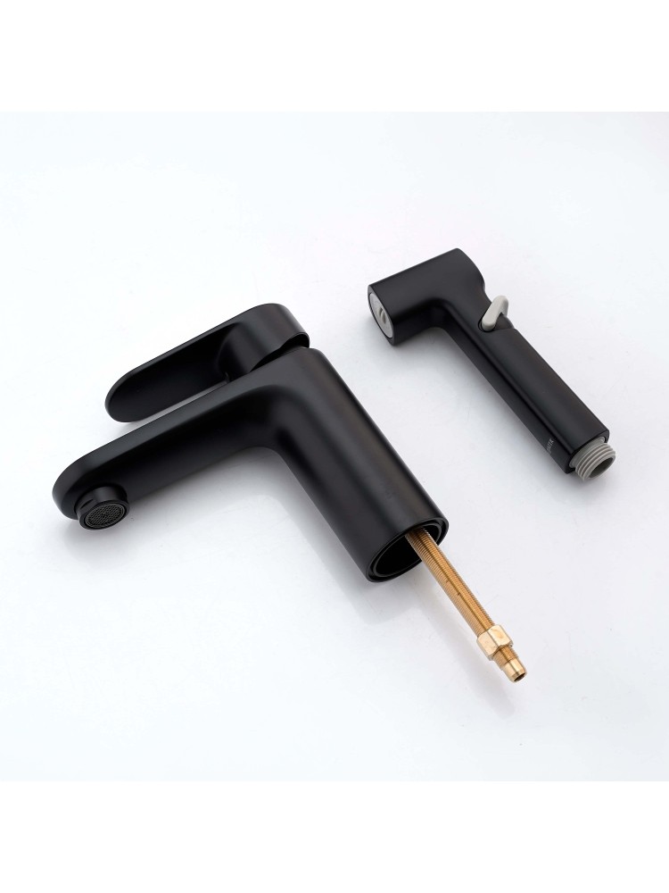 Смеситель для раковины Aquanet Ника с гигиеническим душем матовый черный AQ1812MB