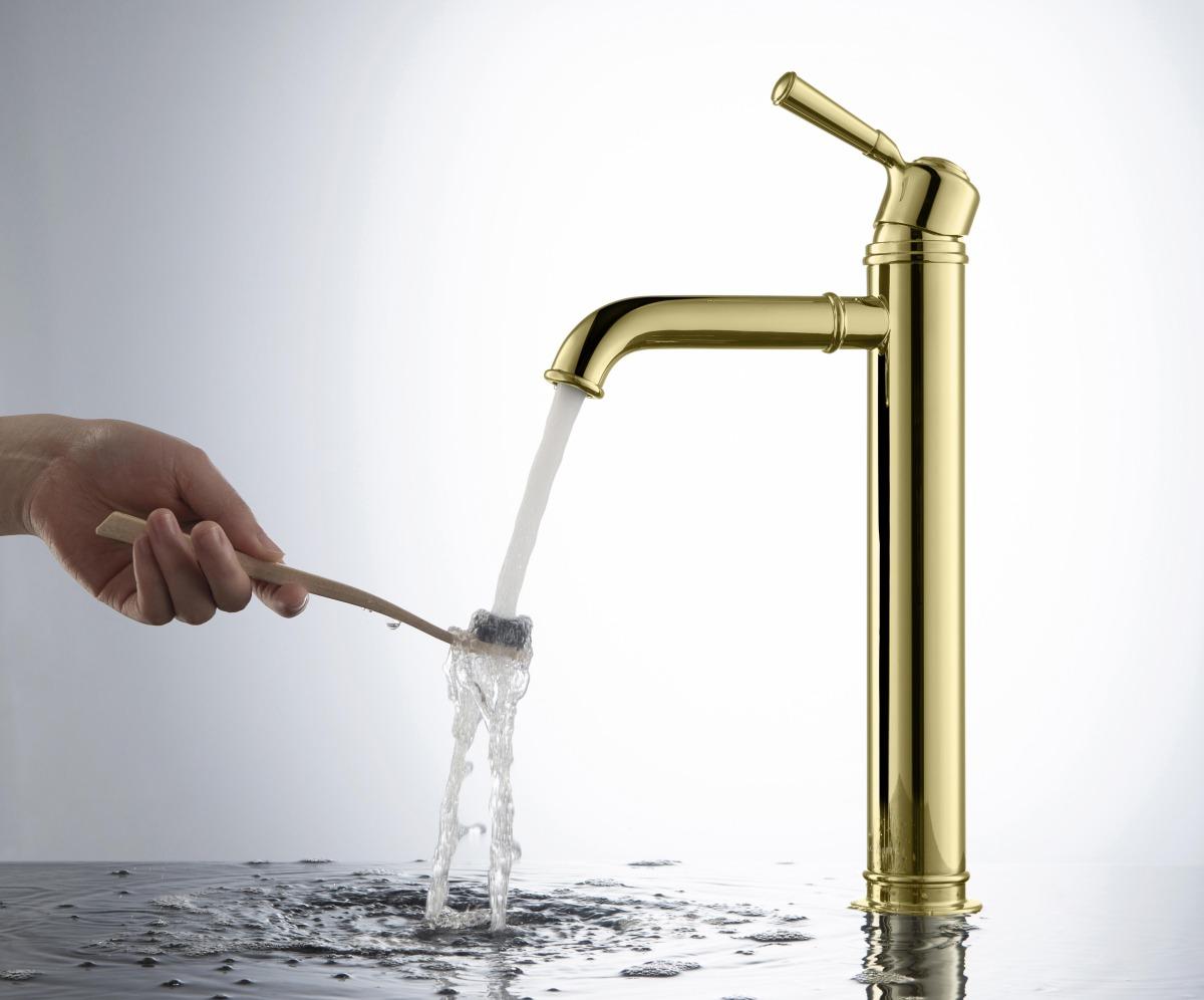 Смеситель для раковины высокий Aquanet КЛАССИК 235 мм без донного клапана полированное золото AQ1504PG