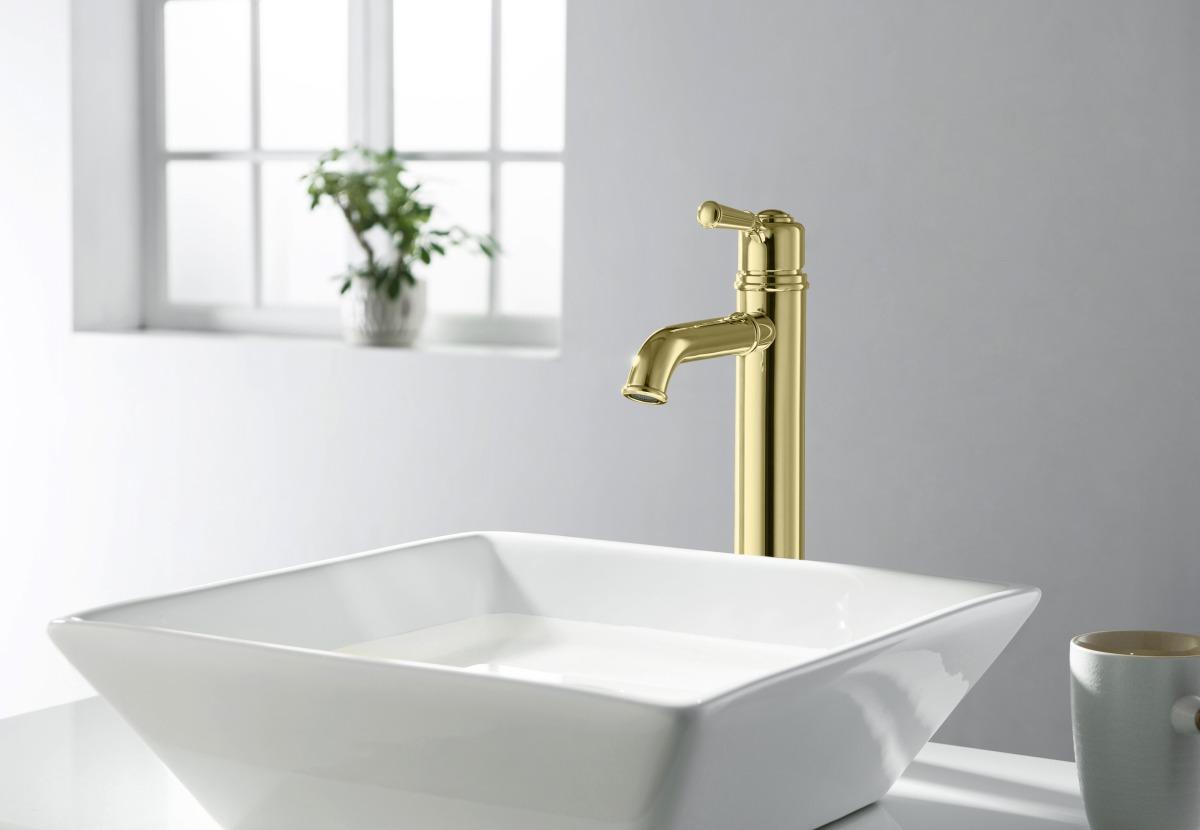 Смеситель для раковины высокий Aquanet КЛАССИК 235 мм без донного клапана полированное золото AQ1504PG