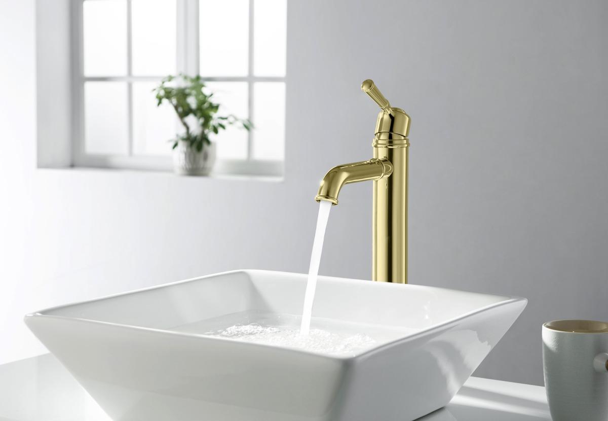 Смеситель для раковины высокий Aquanet КЛАССИК 235 мм без донного клапана полированное золото AQ1504PG