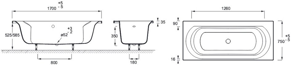 Ванна акриловая Jacob Delafon Elise прямоугольная 170х75 см E60279RU-01