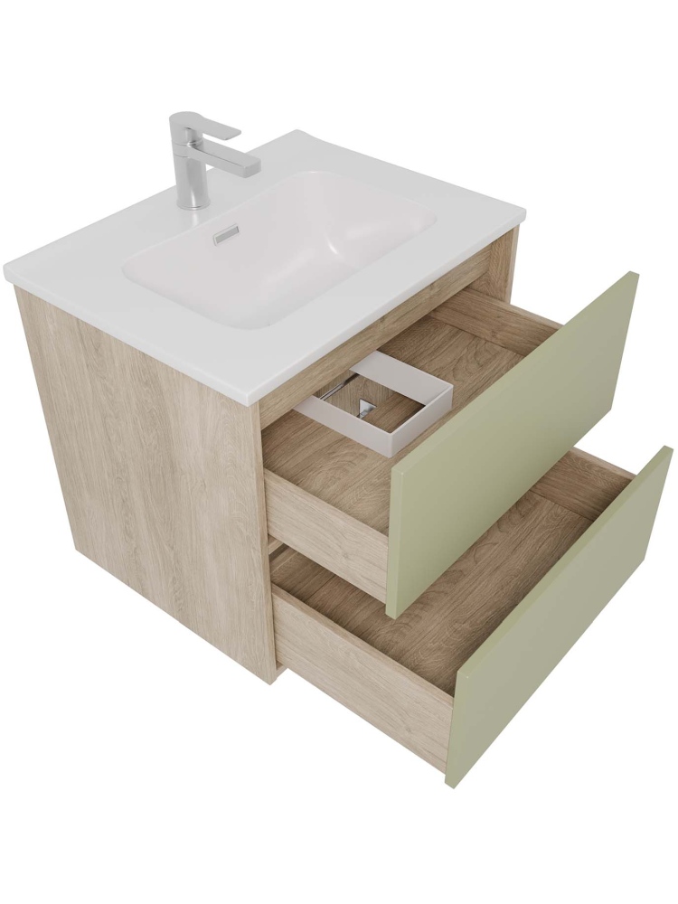 Комплект мебели Aquatek ЛИБРА 60 тумба с раковиной AQ0460-00 2 ящика шалфей зеленый/дуб давос AQ66060-DO-GS