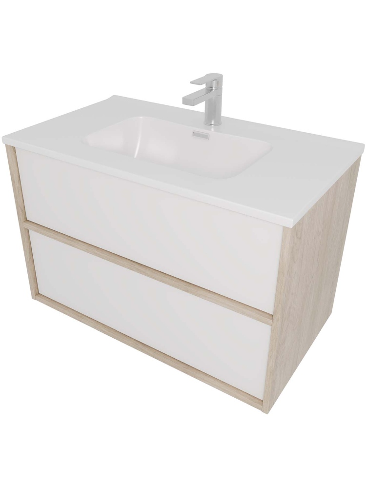 Комплект мебели для ванной AQUATON Либра 80 см тумба с раковиной AQ0480-00 белый матовый/дуб давос AQ66080-DO-MW