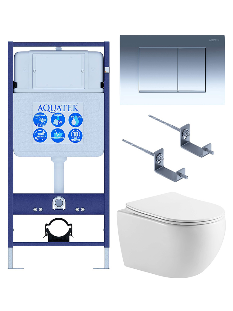 Комплект 4 в 1 инсталляция AQUATEK Standard INS-0000012 клавиша KDI-0000010 унитаз ЕВРОПА AQ1190T-00 ЕВРОПА-AQ1190-010