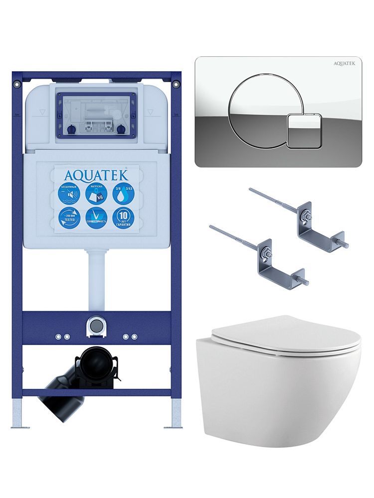 Комплект инсталляции 4 в 1 AQUATEK Европа-067 (рама INS-0000025, кнопка KDI-0000067, унитаз AQ1901-00, сиденье soft-close) ЕВРОПА-067