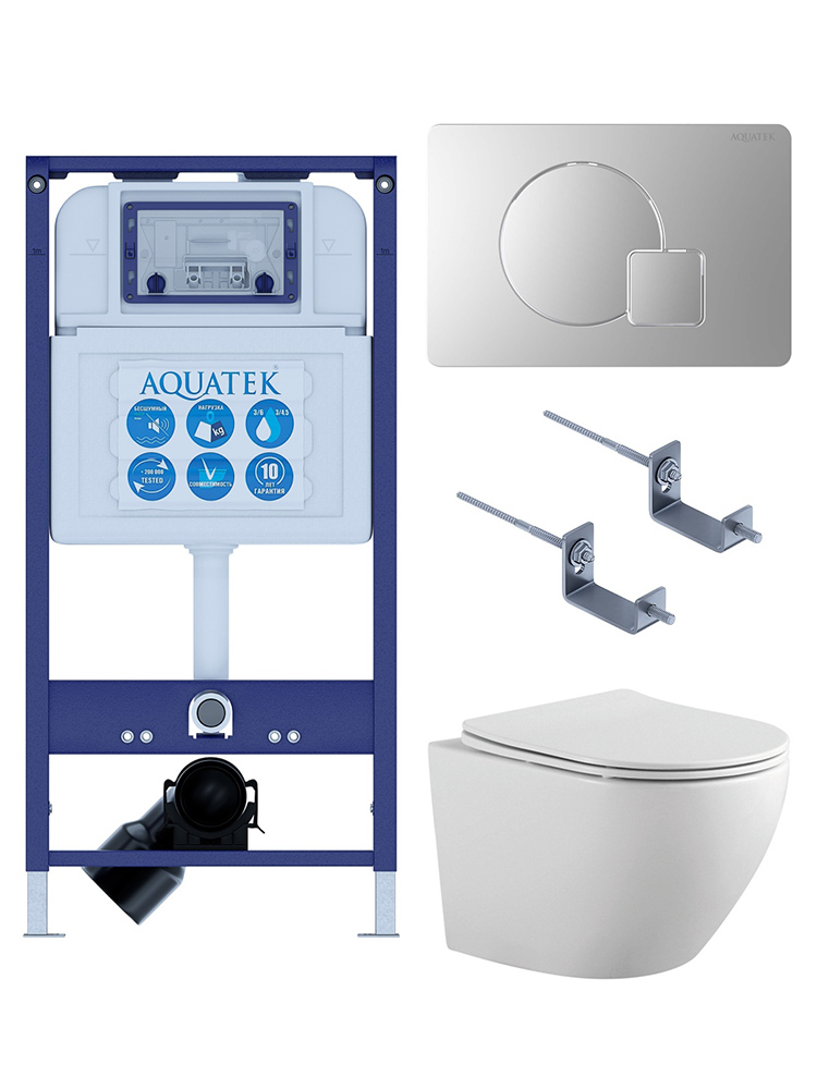 Комплект инсталляции 4 в 1 AQUATEK Европа-068 (рама INS-0000025, кнопка KDI-0000068, унитаз AQ1901-00, сиденье soft-close) ЕВРОПА-068