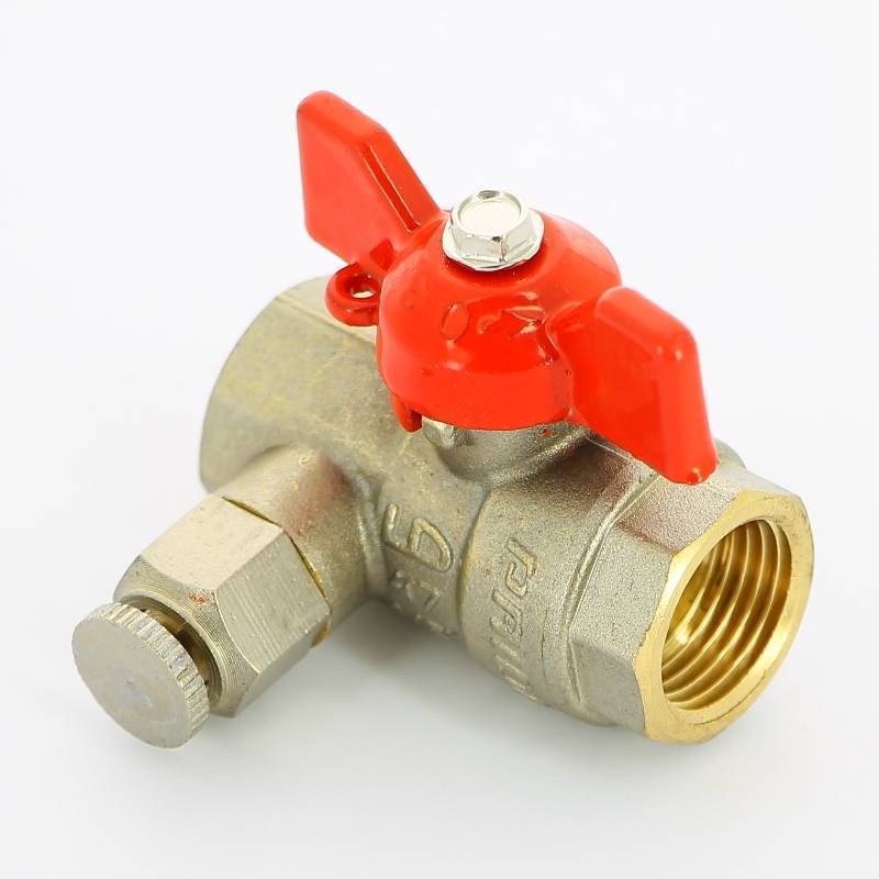 Кран шаровой LD Pride 44.344.15 с дренажным вентилем 1/2 ВР/ВР бабочка 44.344.15