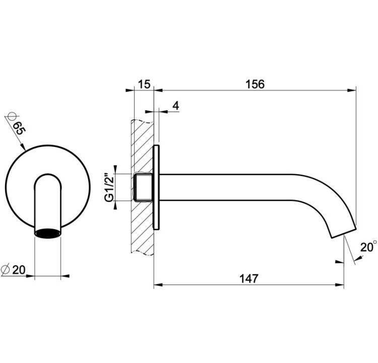 Излив Gessi 316 Bath-Shower настенный для раковины 147 мм Brushed Brass PVD 54010727