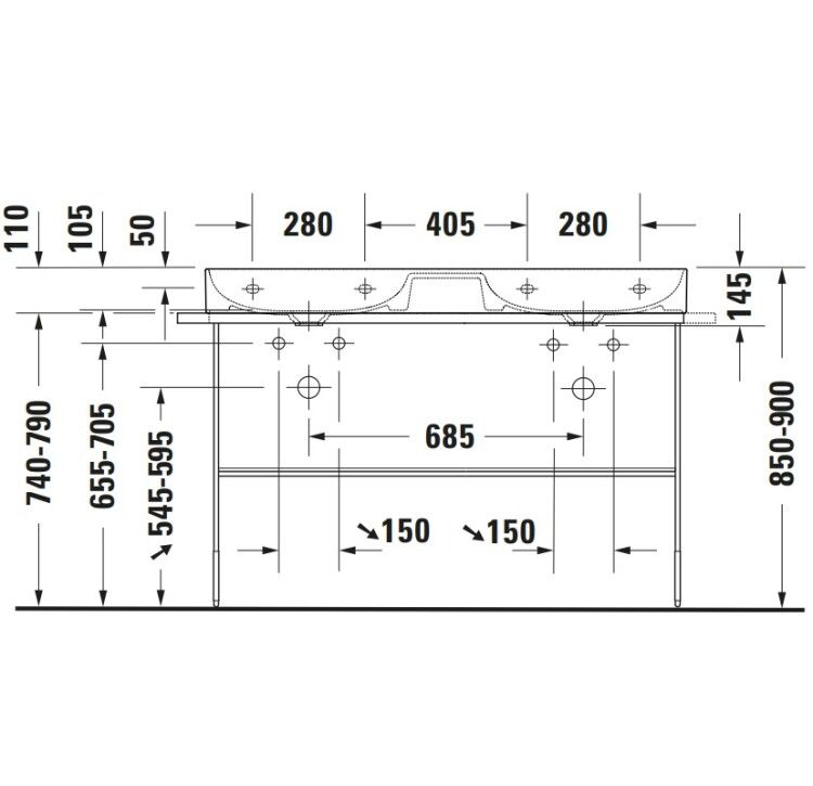 Консоль Duravit DuraSquare напольная 1265x451 мм с полотенцедержателем цвет хром 0031171000