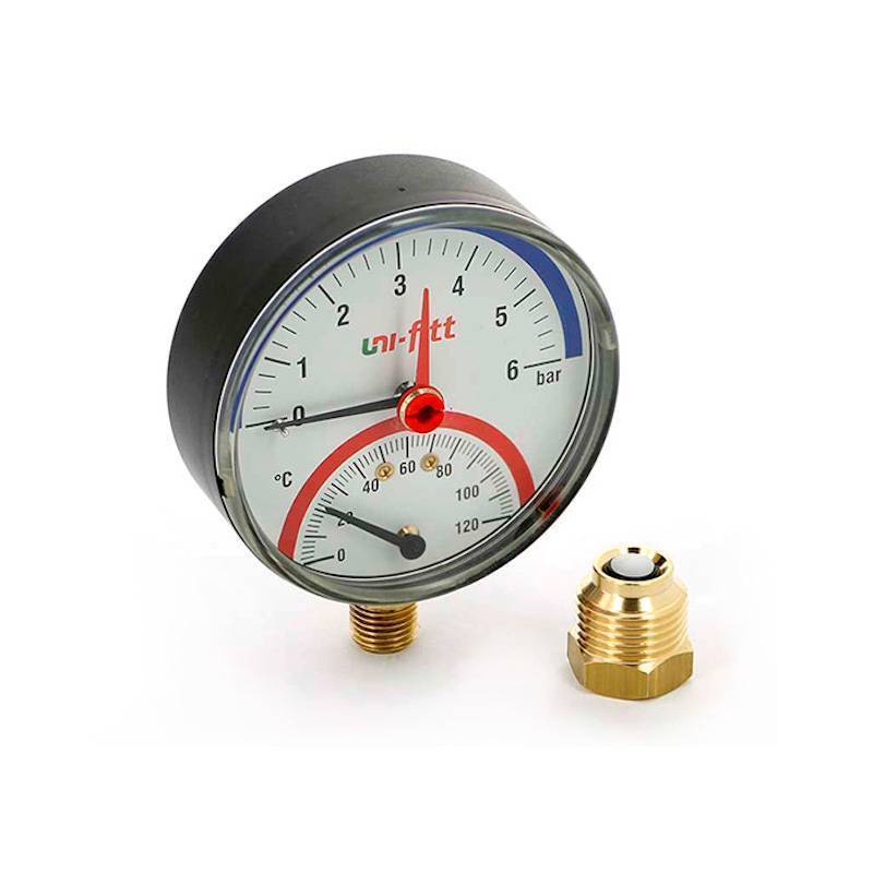 Термоманометр радиальный Uni-Fitt 80 мм 10 бар 1/2 311D3442