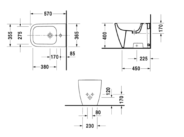 Биде напольное Duravit Happy D.2 365x570 мм белое 2267100000