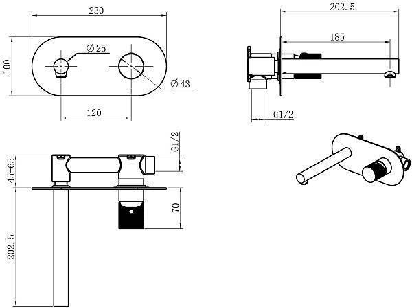 Смеситель для раковины Boheme Stick встраиваемый черный матовый/золото 125-BG.2