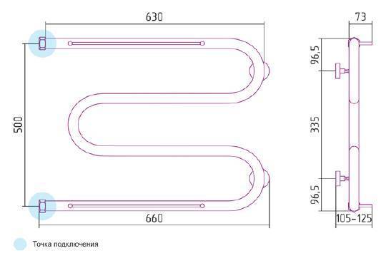Полотенцесушитель водяной Сунержа М-образный 650x500 мм две полки без покрытия 00-0008-5065