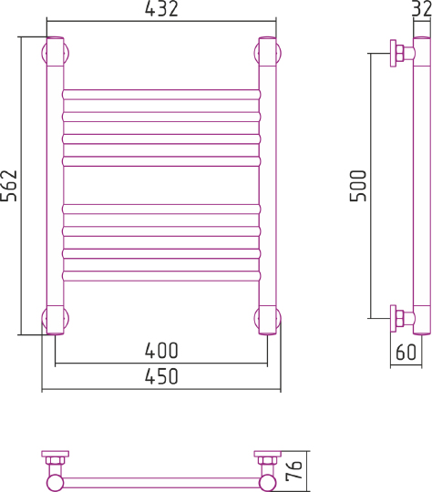 Полотенцесушитель водяной Сунержа Богема+ прямая 400x500 мм без покрытия 00-0220-5040