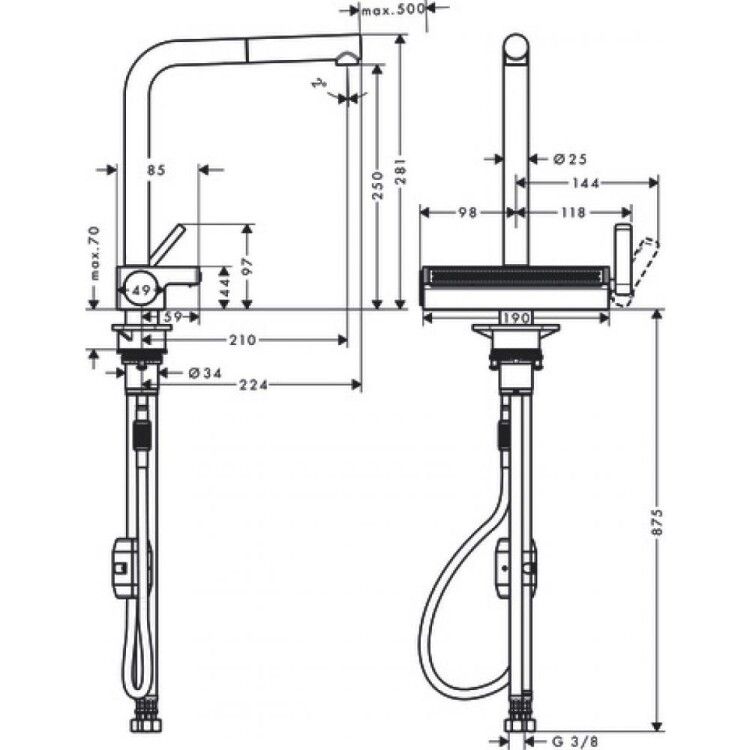 Смеситель для кухни Hansgrohe Aquno Select M81 нержавеющая сталь 73836800