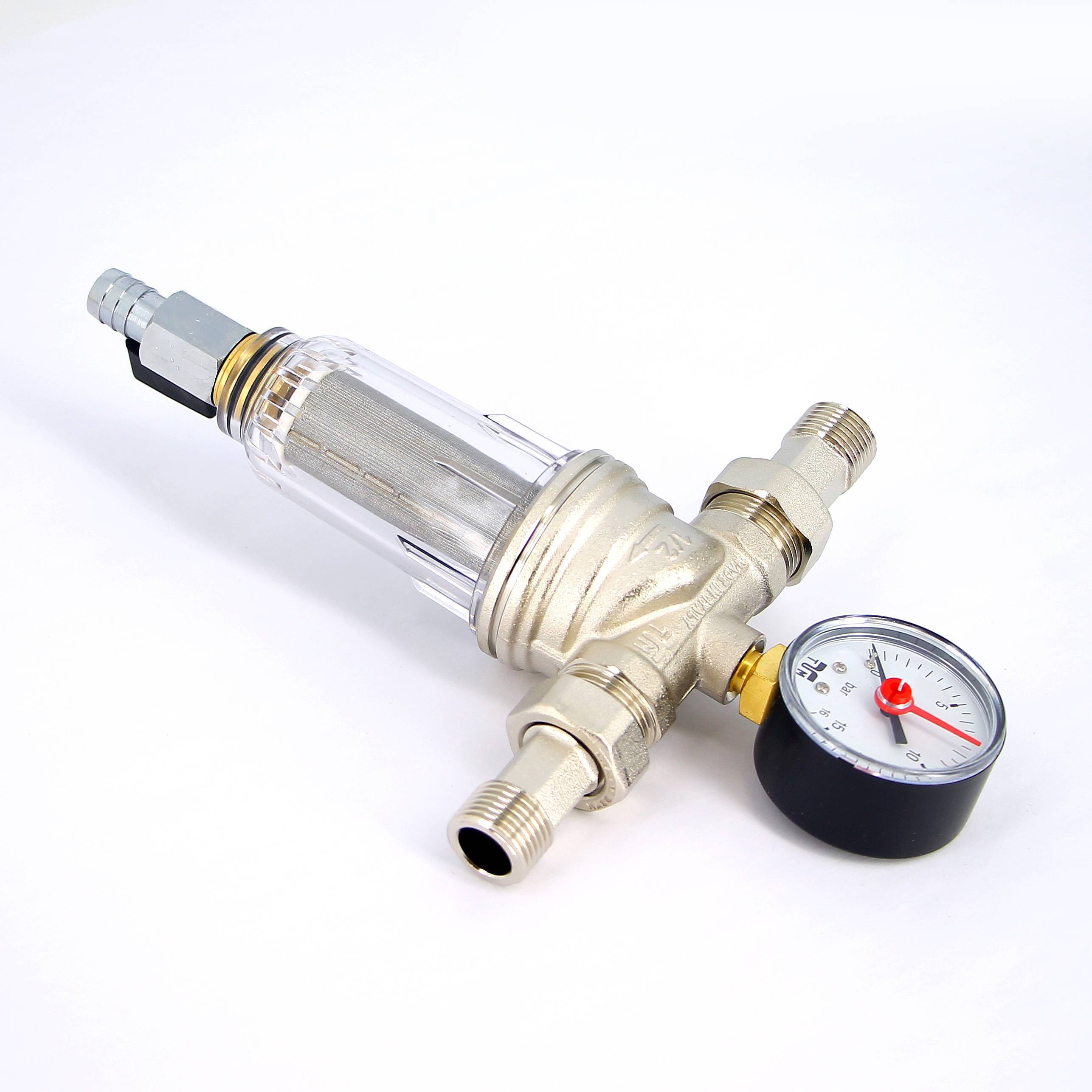 Фильтр промывной с манометром Tiemme 1/2 пластиковая колба 3130002